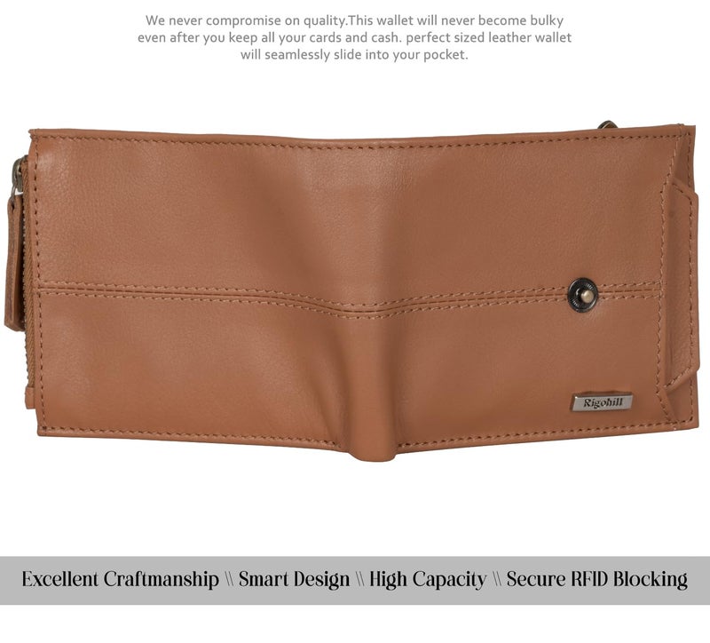 Rigohill Doger Cognac Brown Mens Leather Wallet | Leather Wallet for Men | RFID Mens Wallet - Image 4