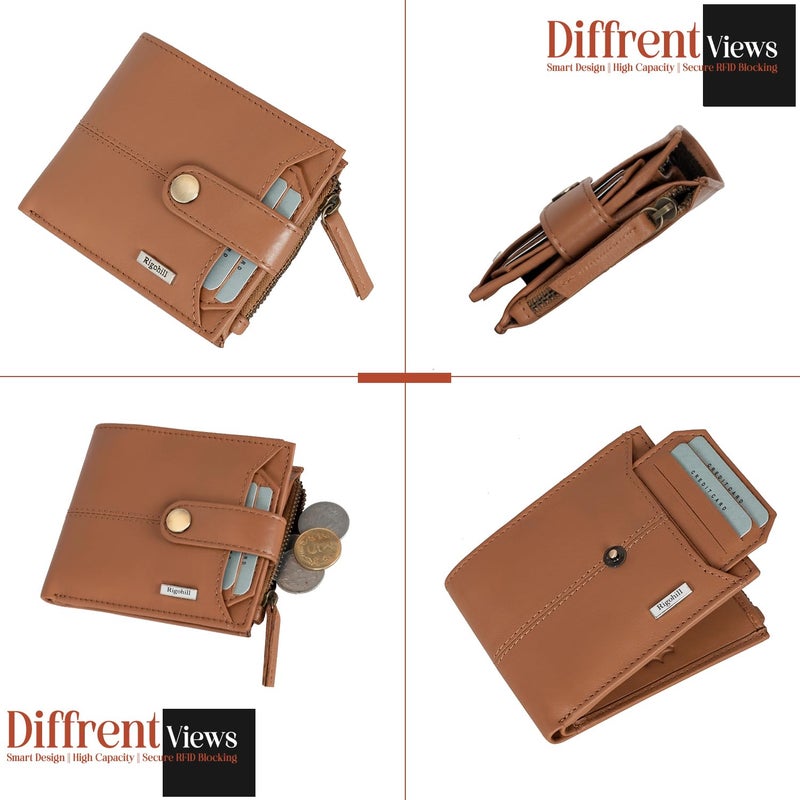 Rigohill Doger Cognac Brown Mens Leather Wallet | Leather Wallet for Men | RFID Mens Wallet - Image 3