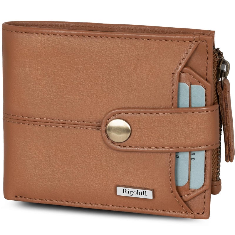 Rigohill Doger Cognac Brown Mens Leather Wallet | Leather Wallet for Men | RFID Mens Wallet - Image 1