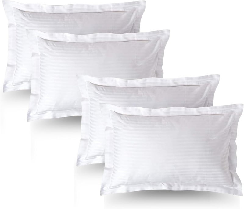 MUSA MUSA® Striped Cotton Pillow Covers – Soft, Breathable & Hotel-Inspired Pillow Covers with Envelope Closure | Elegant 5cm Oxford Frame Design for Bedroom & Home Décor (4, White, 50 x 75cm) - Image 1