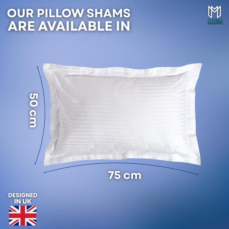MUSA MUSA® Striped Cotton Pillow Covers – Soft, Breathable & Hotel-Inspired Pillow Covers with Envelope Closure | Elegant 5cm Oxford Frame Design for Bedroom & Home Décor (4, White, 50 x 75cm) - Image 2