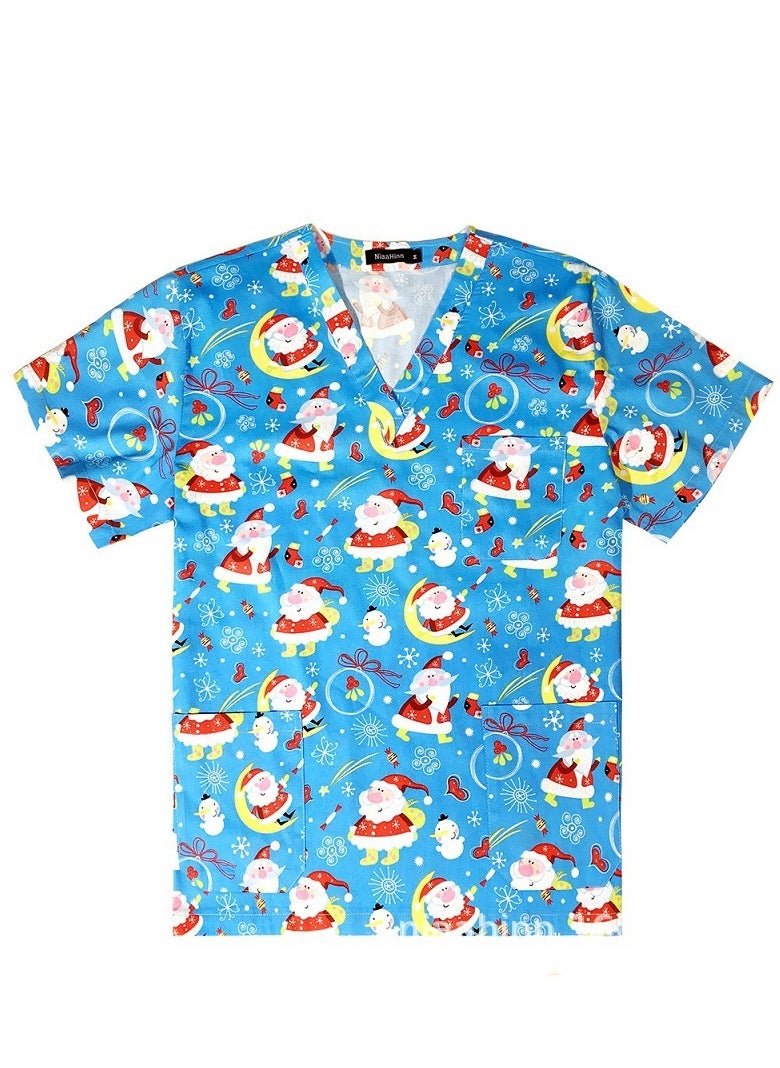 Loquat Unisex Printed V-Neck Medical Uniform Scrubs Top for Women/Men Workwear 