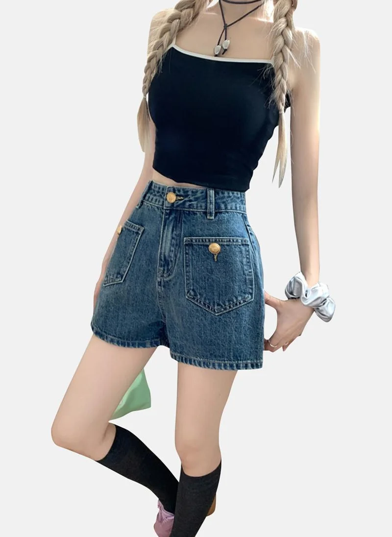 YUNIQEE Blue Solid Denim Shorts