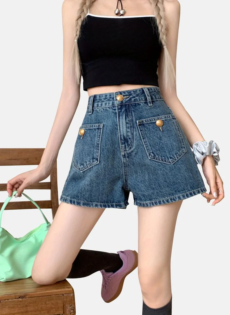 YUNIQEE Blue Solid Denim Shorts