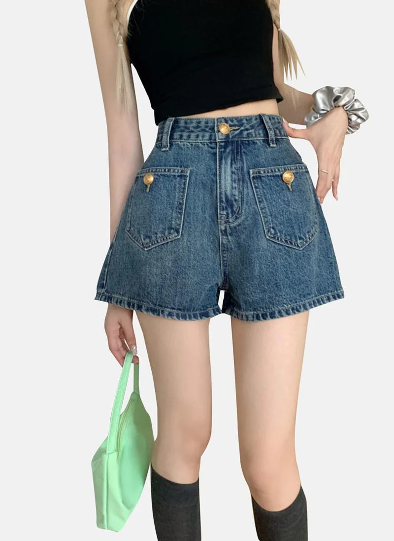 YUNIQEE Blue Solid Denim Shorts