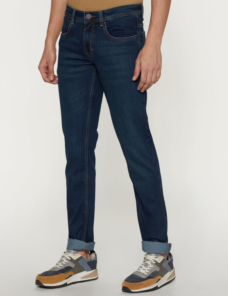 Peter England Men's Premium Skinny Fit Stretchable Mid Rise Jeans, 34 Deep Blue - Image 2