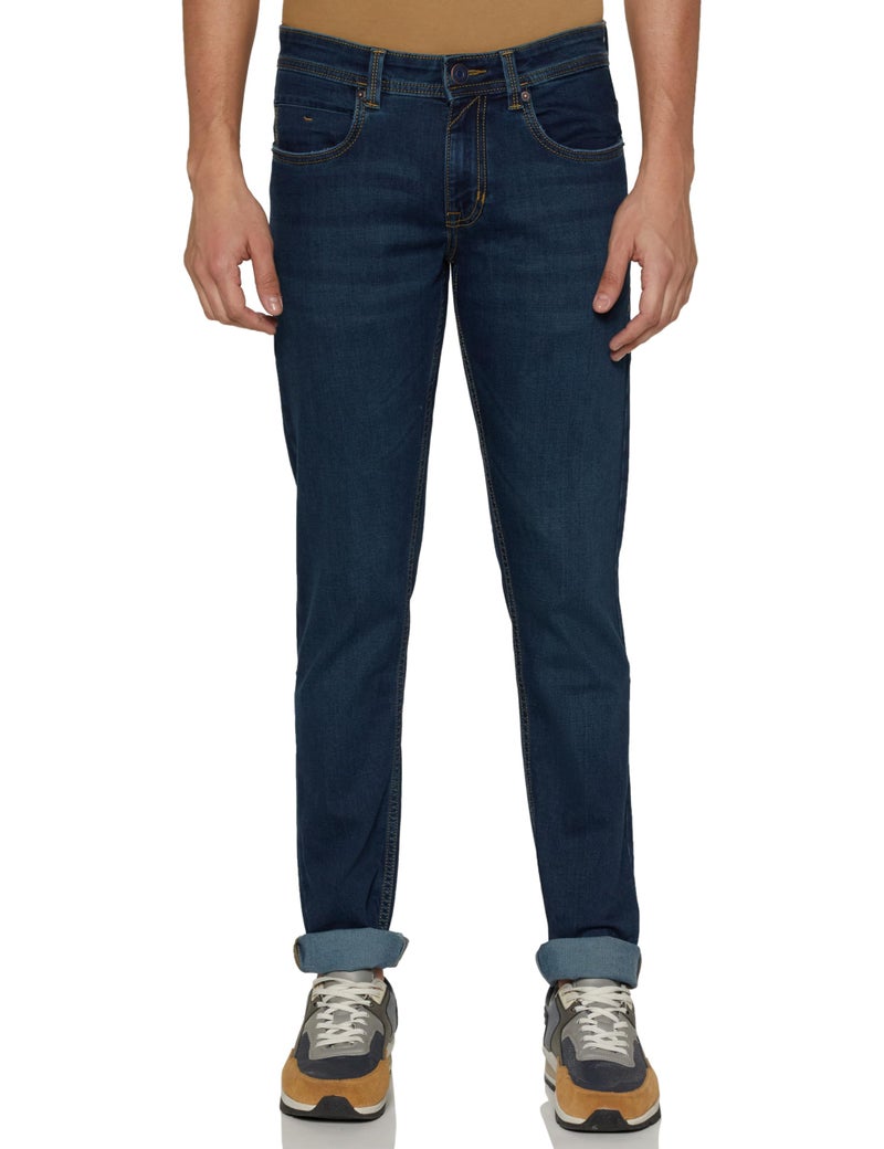 Peter England Men's Premium Skinny Fit Stretchable Mid Rise Jeans, 34 Deep Blue - Image 1