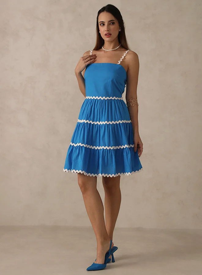 فيرجيو فستان قصير قطن أزرق من فيرجيو