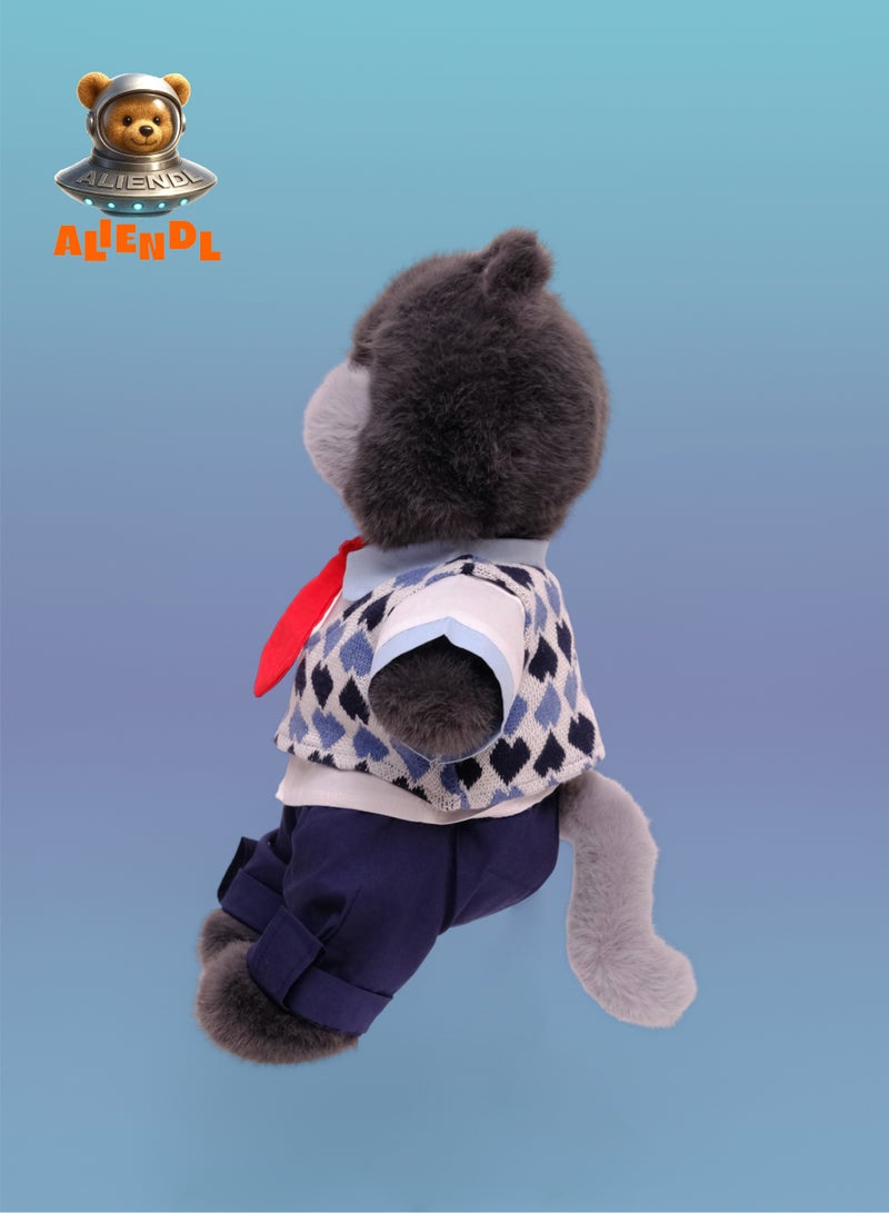 ALIENDL Sassy Cat – Plush Cat Stuffed Animal Toy for Baby Kids, Soft Cute Cat Doll Gift Set with Removable Outfit & Pouch, Stylish Gift for Kids, Girls & Friends - Image 3