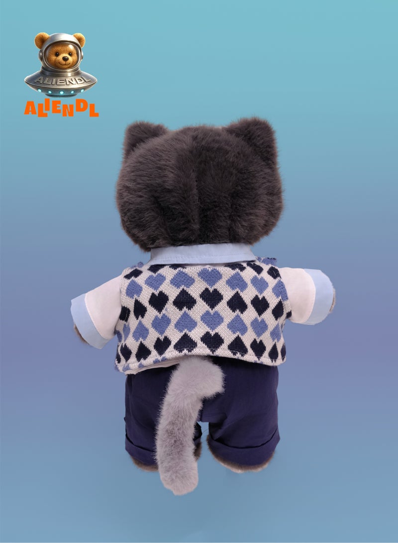 ALIENDL Sassy Cat – Plush Cat Stuffed Animal Toy for Baby Kids, Soft Cute Cat Doll Gift Set with Removable Outfit & Pouch, Stylish Gift for Kids, Girls & Friends - Image 4