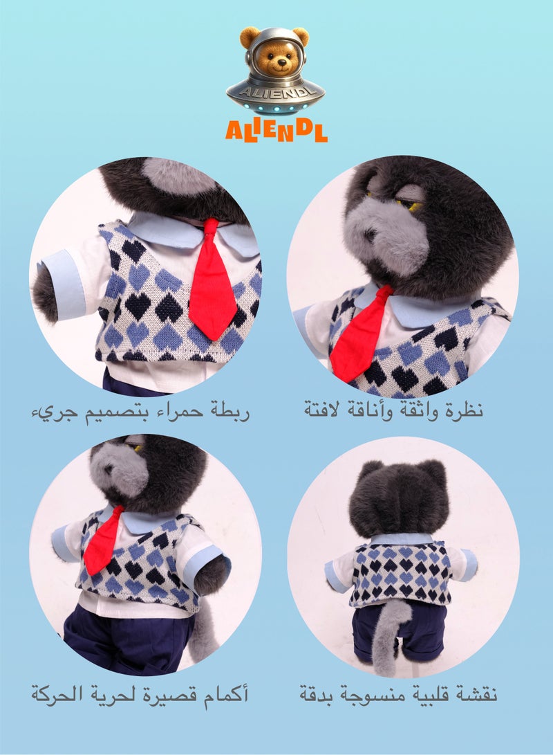 ALIENDL Sassy Cat – Plush Cat Stuffed Animal Toy for Baby Kids, Soft Cute Cat Doll Gift Set with Removable Outfit & Pouch, Stylish Gift for Kids, Girls & Friends - Image 5