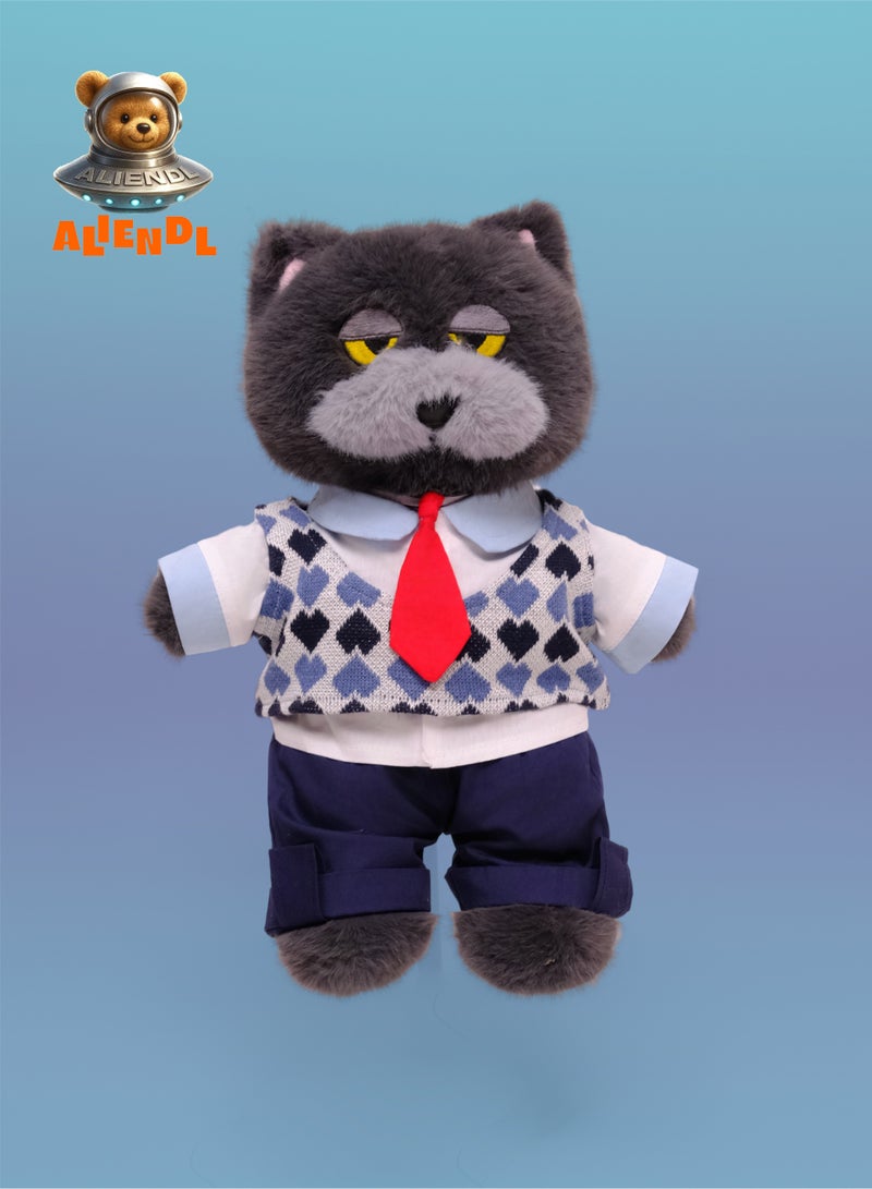 ALIENDL Sassy Cat – Plush Cat Stuffed Animal Toy for Baby Kids, Soft Cute Cat Doll Gift Set with Removable Outfit & Pouch, Stylish Gift for Kids, Girls & Friends - Image 2