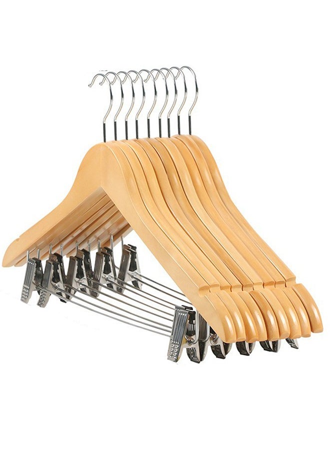 CityRiya-Long Pants Hangers with Clips Non-Slip Clothes Hangers 10 Pack Adjustable Jeans Skirt Hangers Clothes Hangers Coat Hanger Wooden Pants Hangers with 360° Swivel Hook  - Image 1