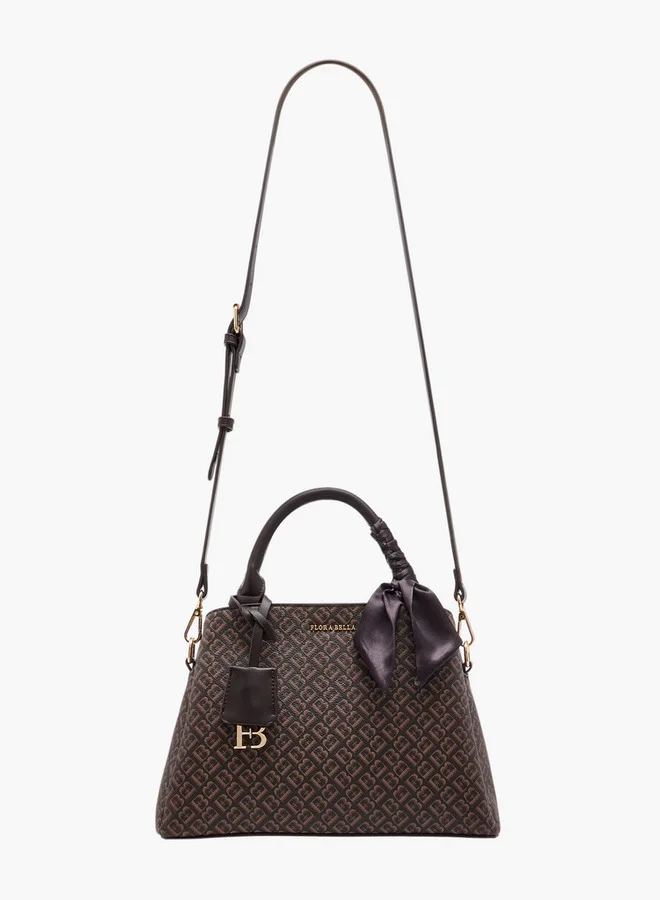 Flora Bella By Shoexpress Women's Monogram Print Tote Bag with Scarf Accent and Detachable Strap