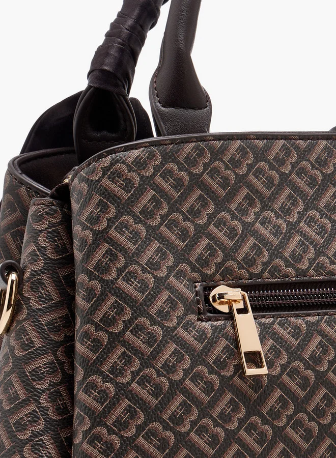 Flora Bella By Shoexpress Women's Monogram Print Tote Bag with Scarf Accent and Detachable Strap