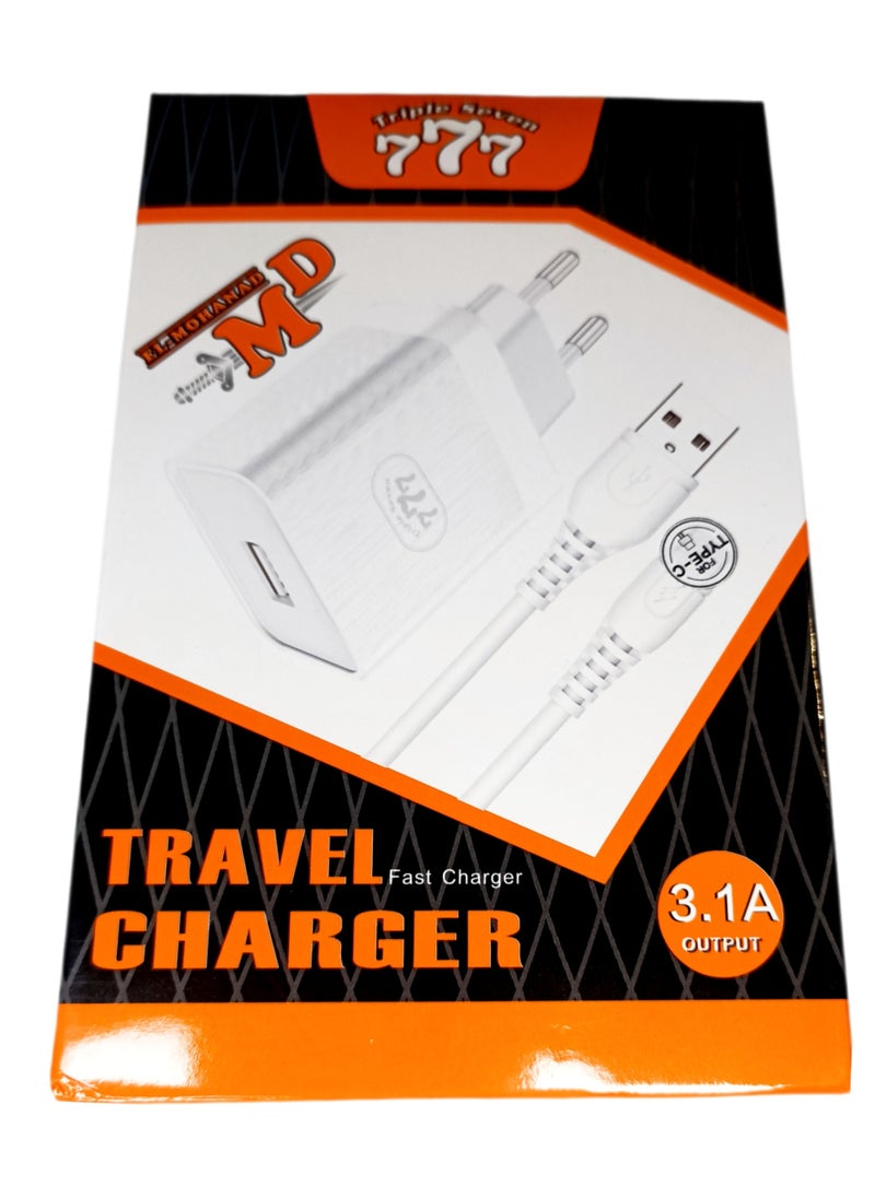 USB charger 3.1A with type-C charging cable