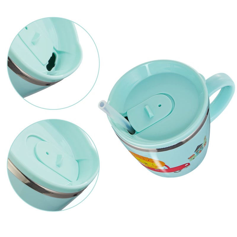 Valueder Kids Baby Toddler Cups Mug Sippy Learning Trainer Cup for Milk Coffee Hot Chocolate Stainless Steel Trainer Straw Cup with Lid, Lion, 7oz/Peacock blue - Image 3