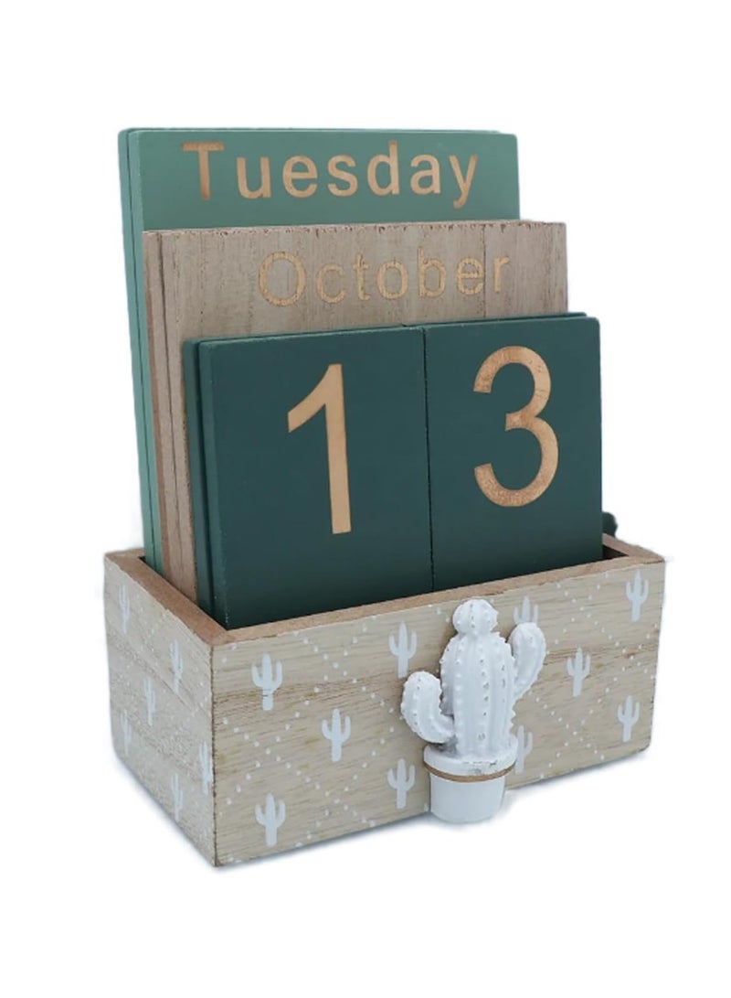 general Family Table Calendar Perpetual Calendar Reusable Wooden Gifts Vintage Block Calendar Table Calendar DIY Planner Desktop Decoration Desk Calendar - Image 1