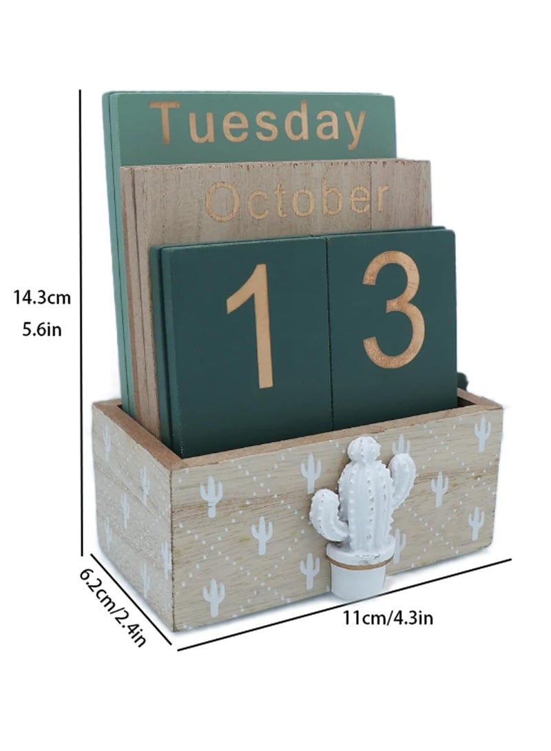 general Family Table Calendar Perpetual Calendar Reusable Wooden Gifts Vintage Block Calendar Table Calendar DIY Planner Desktop Decoration Desk Calendar - Image 2