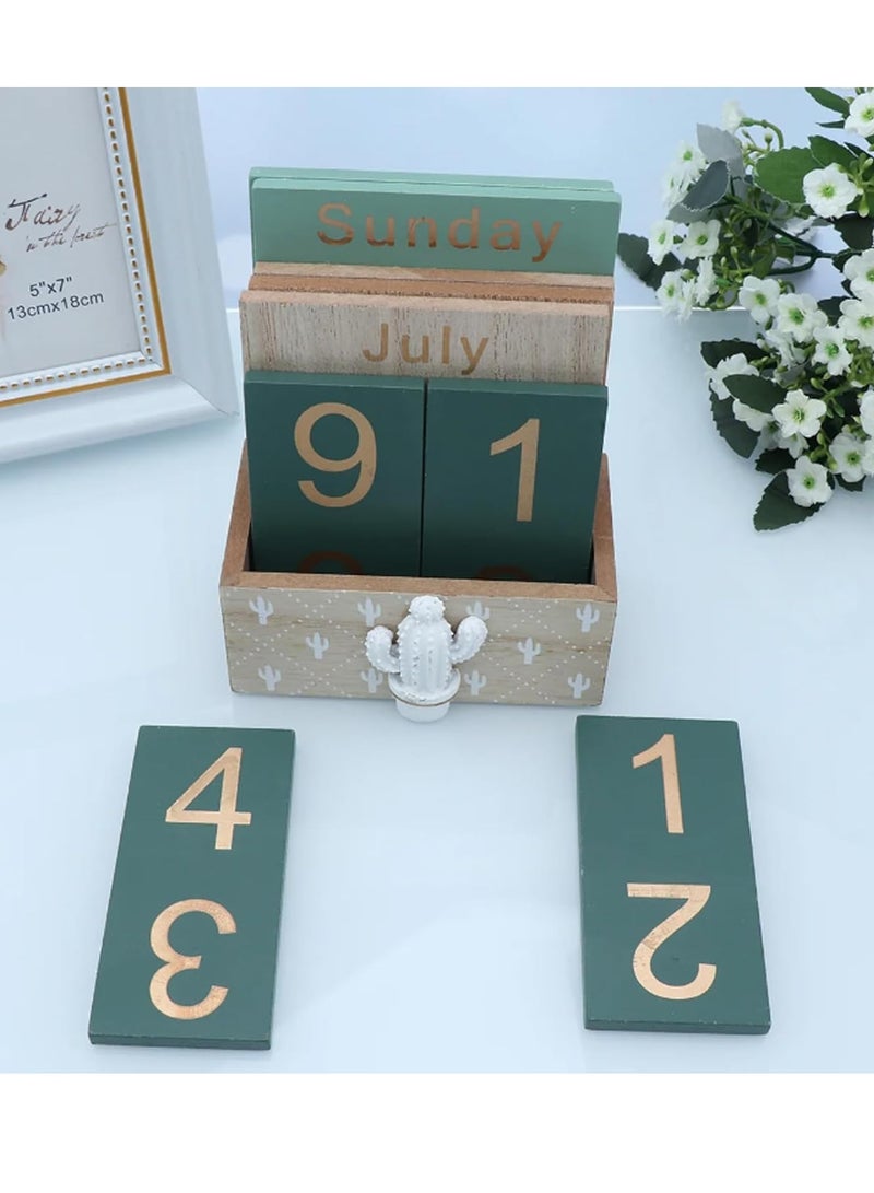 general Family Table Calendar Perpetual Calendar Reusable Wooden Gifts Vintage Block Calendar Table Calendar DIY Planner Desktop Decoration Desk Calendar - Image 3