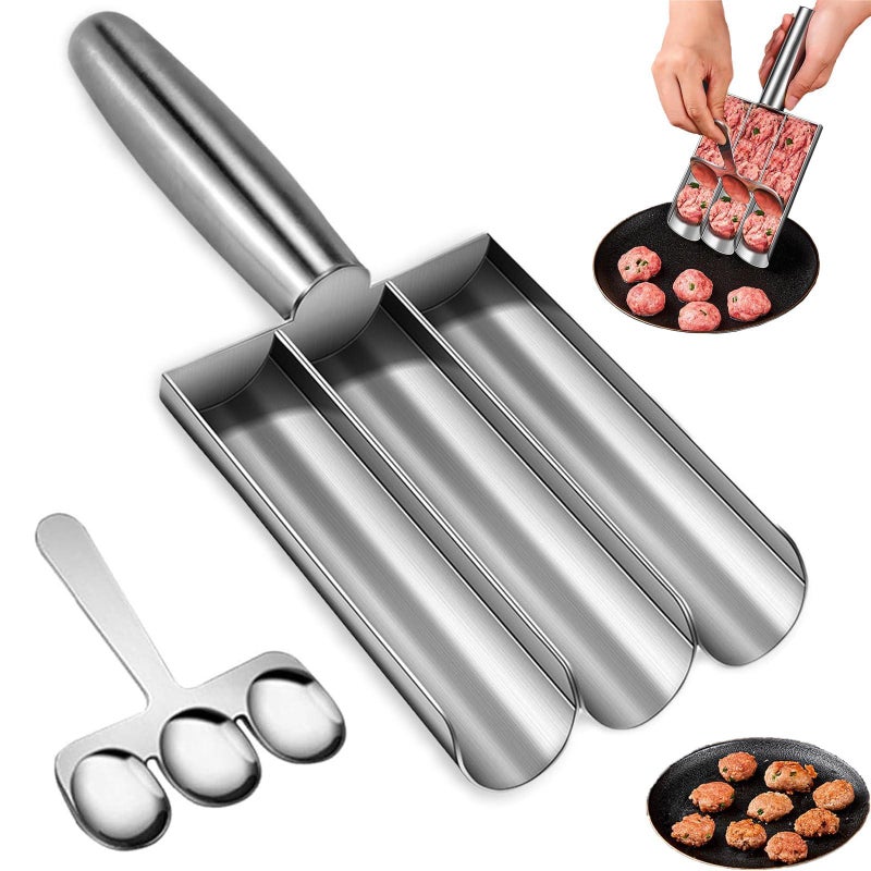Meatball Maker – 304 Stainless Steel, Three-Tube Model with Scraper, for Kibbeh, Rice Balls