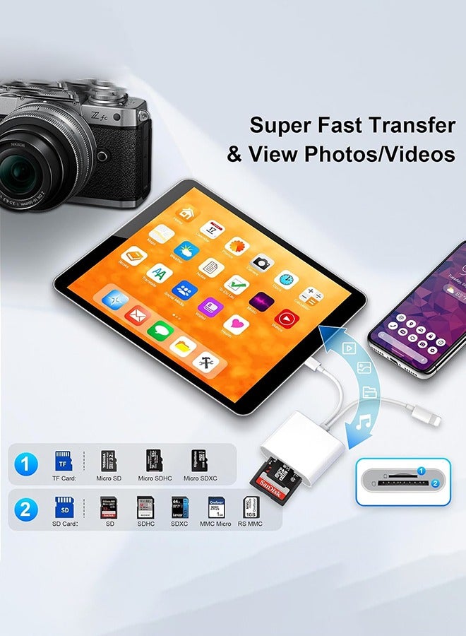 Sd Card Reader for iPhone iPad Camera,Dual Card Slot Memory Card Reader Supports SD and TF Card Trail Camera Viewer Sd Card Adapter Portable Micro Sd Card Reader Plug and Play  - Image 3