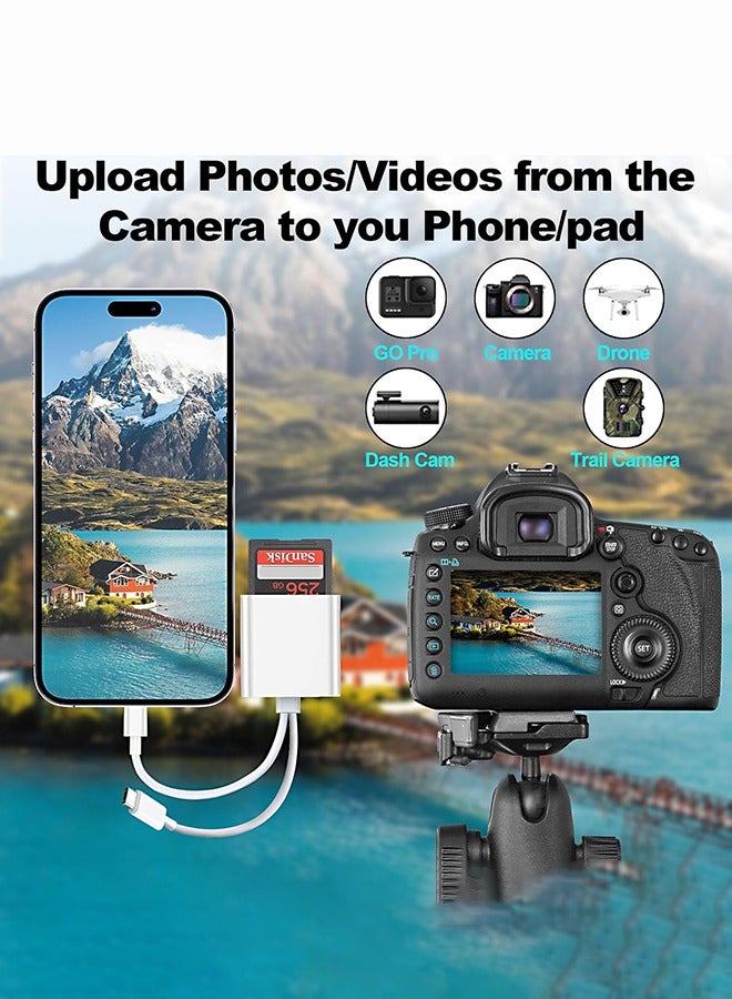 Sd Card Reader for iPhone iPad Camera,Dual Card Slot Memory Card Reader Supports SD and TF Card Trail Camera Viewer Sd Card Adapter Portable Micro Sd Card Reader Plug and Play  - Image 2