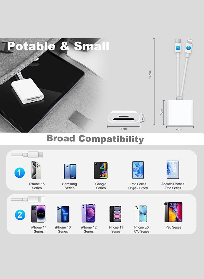 Sd Card Reader for iPhone iPad Camera,Dual Card Slot Memory Card Reader Supports SD and TF Card Trail Camera Viewer Sd Card Adapter Portable Micro Sd Card Reader Plug and Play  - Image 5