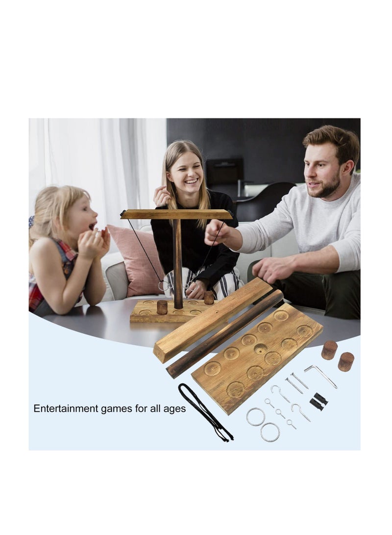 Ring Toss Game Hooks, Wooden Ring Toss Game, Outdoor Indoor Handmade Wooden Hook and Ring Fast-paced Interactive Game, Suitable for Children Adult Party Home Game - Image 5