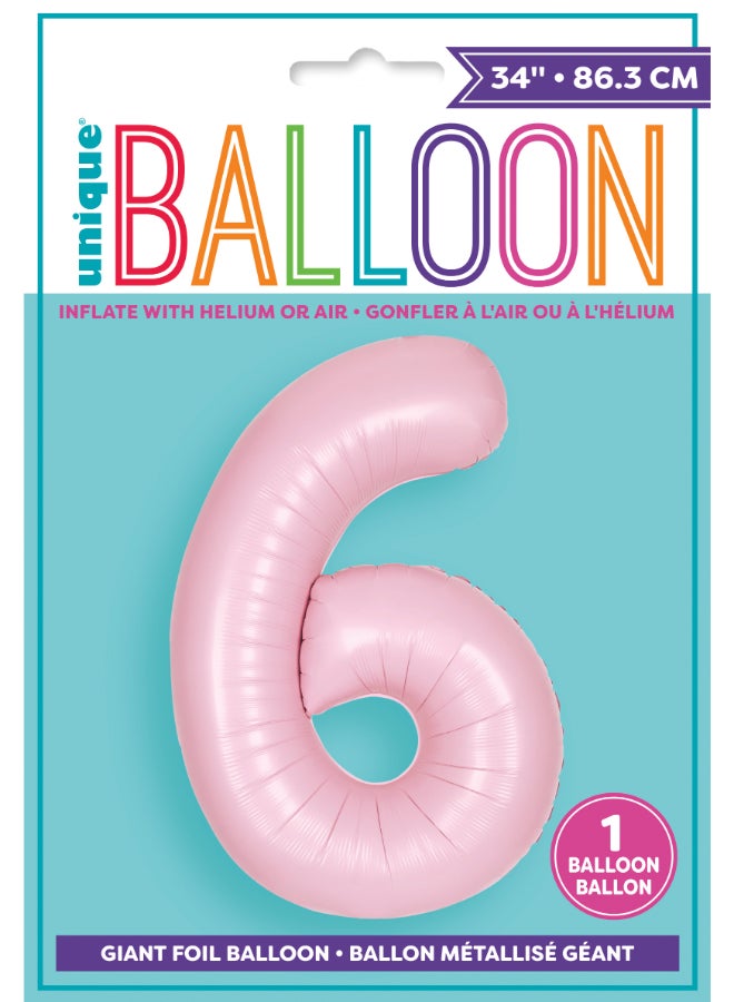 Unique 34" Matte Lovely Pink Number 6 Foil Balloon - Image 2
