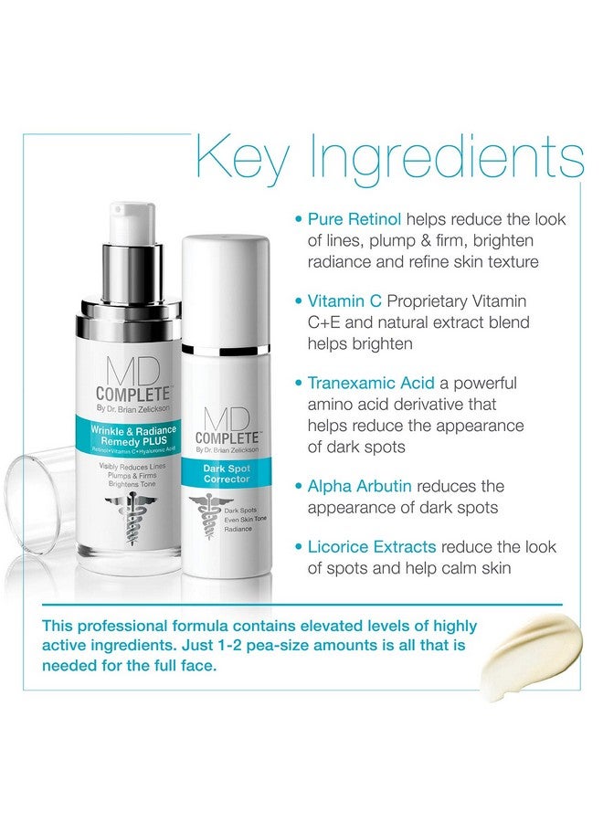 MD Complete by Dr. Brian Zelickson Md Complete Dark Spot Duo Professional Dermatologist Skin Rejuvenation Including Dark Spot Corrector 1.0 Fl Oz And Wrinkle & Radiance Remedy Plus 1.0 Fl Oz Set Of Two - Image 3