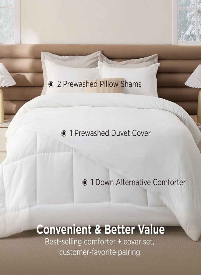 Bedsure Duvet Cover with Comforter Duvet Insert Queen - 4 Pieces White Prewashed Soft Bedding Set for All Seasons Use, Includes 1 Removable Cover, 1 Comforter, 2 Pillow Shams - Image 2