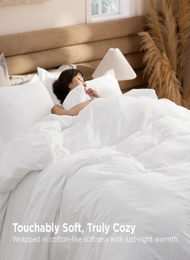 Bedsure Duvet Cover with Comforter Duvet Insert Queen - 4 Pieces White Prewashed Soft Bedding Set for All Seasons Use, Includes 1 Removable Cover, 1 Comforter, 2 Pillow Shams - Image 4