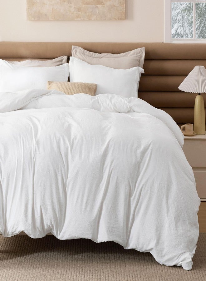 Bedsure Duvet Cover with Comforter Duvet Insert Queen - 4 Pieces White Prewashed Soft Bedding Set for All Seasons Use, Includes 1 Removable Cover, 1 Comforter, 2 Pillow Shams - Image 1