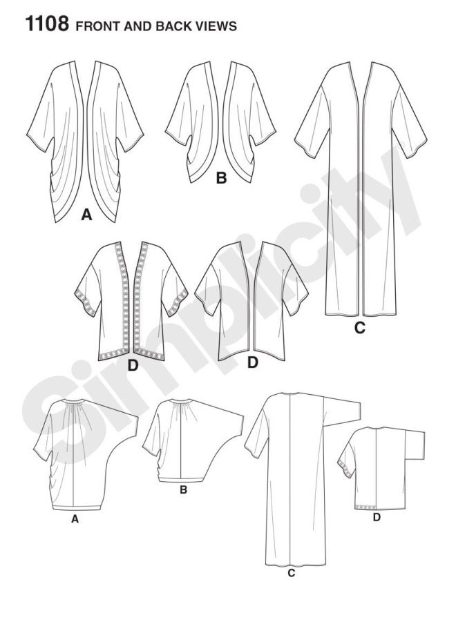 Simplicity - Simplicity Us1108A Misses  Kimono And Cardigan Sewing Pattern Kit  Code 1108  Sizes Xxs-Xxl - Image 1