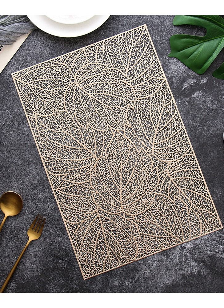 RARELY - Rectangle Placemats for Dinner Table Set of 6 Metallic Hollow Out Table Mats Vinyl Place Mats for Table Decor - Image 1