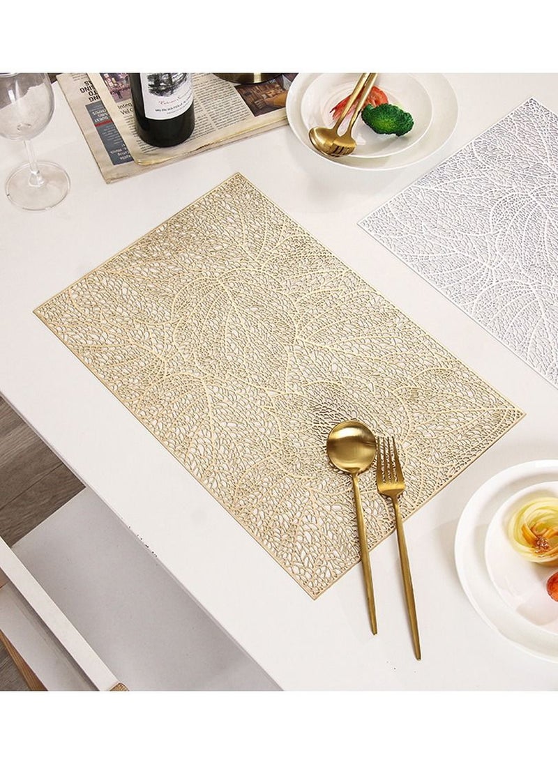 RARELY - Rectangle Placemats for Dinner Table Set of 6 Metallic Hollow Out Table Mats Vinyl Place Mats for Table Decor - Image 1