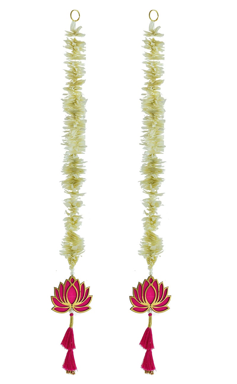 BENAVJI Handmade Artificial Mogra Garland with Lotus Hanging for Decoration ? White Flower Strings with Pink Lotus & Tassel for Home Temple, Diwali, Pooja Room, Wedding & Festival Decor (Set of 2) - Image 4