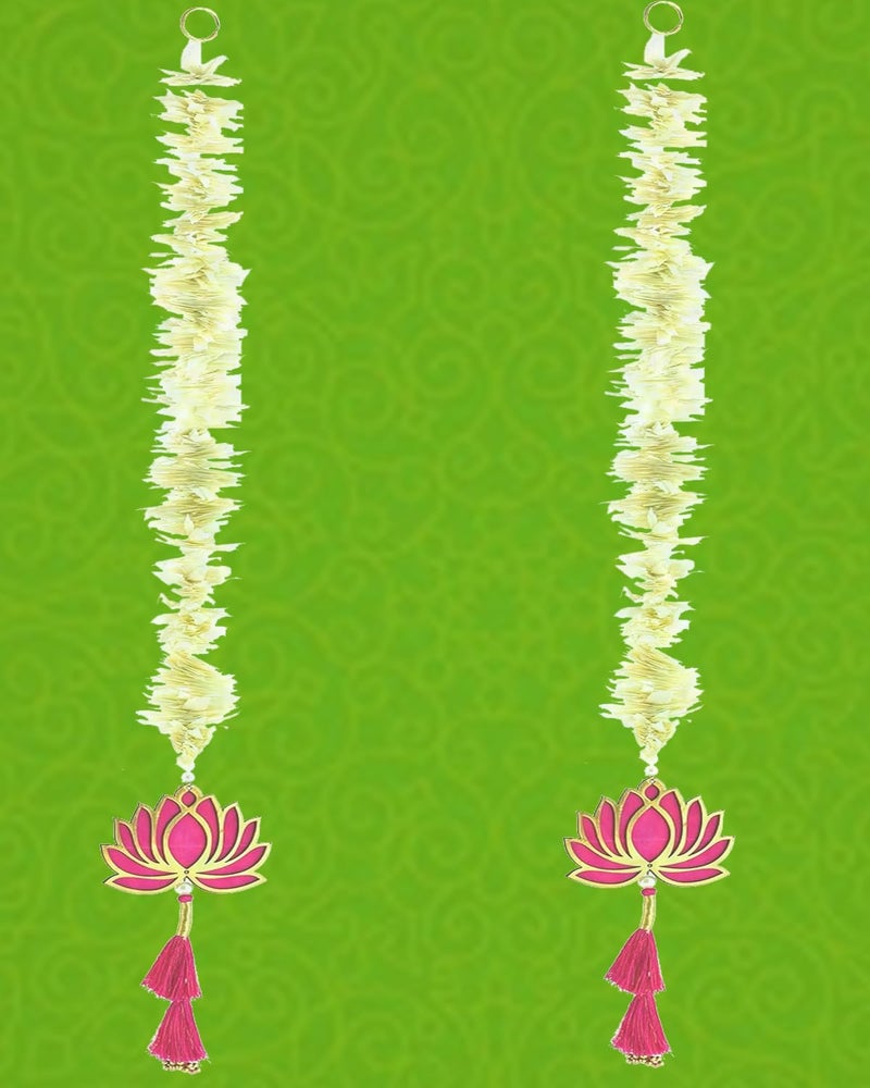 BENAVJI Handmade Artificial Mogra Garland with Lotus Hanging for Decoration ? White Flower Strings with Pink Lotus & Tassel for Home Temple, Diwali, Pooja Room, Wedding & Festival Decor (Set of 2) - Image 5