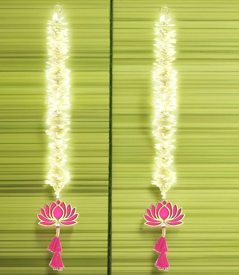 BENAVJI Handmade Artificial Mogra Garland with Lotus Hanging for Decoration ? White Flower Strings with Pink Lotus & Tassel for Home Temple, Diwali, Pooja Room, Wedding & Festival Decor (Set of 2) - Image 2