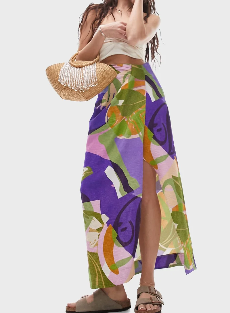 TOPSHOP Printed High Waist Midi Skirt