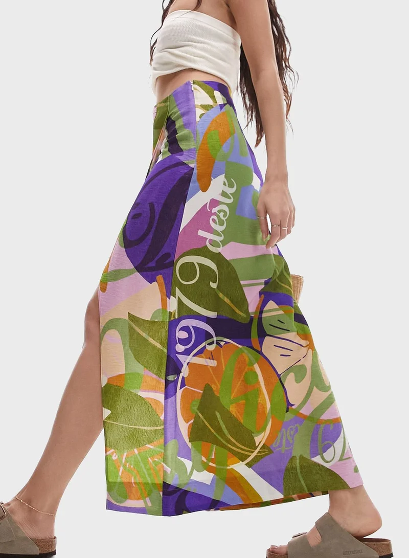 TOPSHOP Printed High Waist Midi Skirt