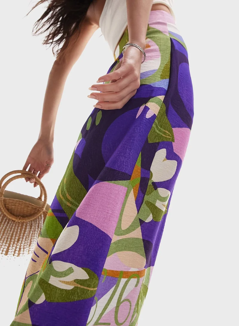 TOPSHOP Printed High Waist Midi Skirt