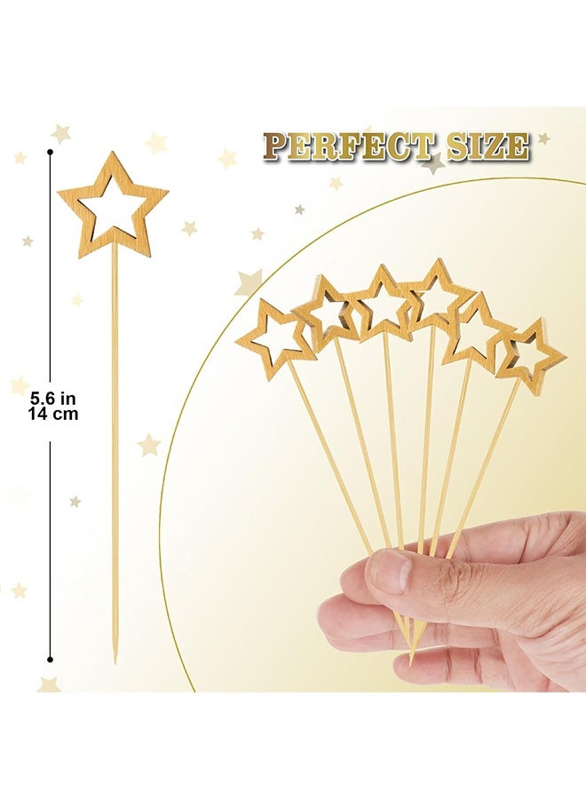 Quantum 100 PCS Gold Star Cocktail Picks, Star Bamboo Long Food Toothpicks, Decorative Fancy Toothpicks for Holiday Birthday Party Decorations - Image 2