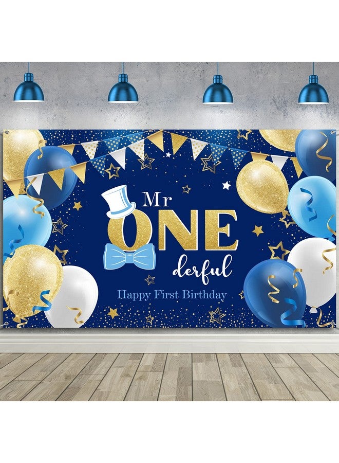 Irenare زينة عيد ميلاد الأول للأولاد - مستر أوندر فول عيد ميلاد لوازم حفلة الأولاد - خلفية عيد الميلاد الأول - لافتة عيد ميلاد سعيد للأولاد الصغار - ديكور حفلة عيد الميلاد الأول - دعامة تصوير (أزرق وذهبي) - Image 2