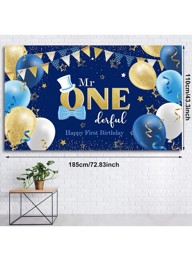 Irenare زينة عيد ميلاد الأول للأولاد - مستر أوندر فول عيد ميلاد لوازم حفلة الأولاد - خلفية عيد الميلاد الأول - لافتة عيد ميلاد سعيد للأولاد الصغار - ديكور حفلة عيد الميلاد الأول - دعامة تصوير (أزرق وذهبي) - Image 3