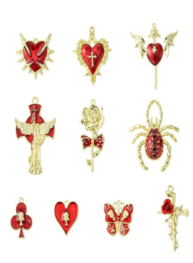Ipotkitt 19 pcs 10 Styles Gothic Theme Alloy Enamel Charms Goth Rose Heart Cross Butterfly Charms for DIY Crafts Jewelry Bracelet Necklace Earrings Keychains Party Bag Decor - Image 1
