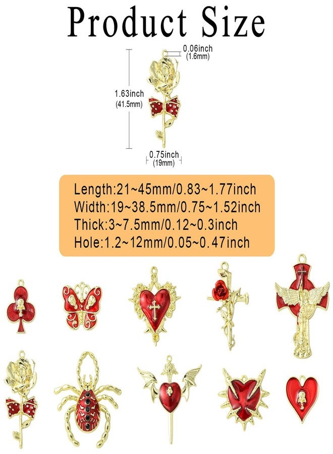 Ipotkitt 19 pcs 10 Styles Gothic Theme Alloy Enamel Charms Goth Rose Heart Cross Butterfly Charms for DIY Crafts Jewelry Bracelet Necklace Earrings Keychains Party Bag Decor - Image 2