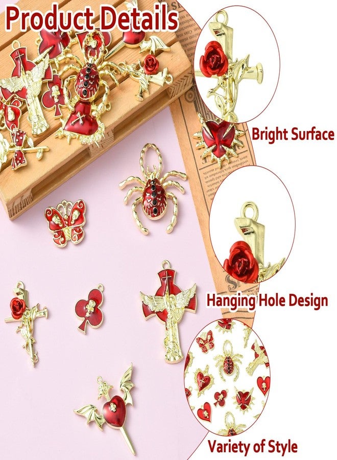 Ipotkitt 19 pcs 10 Styles Gothic Theme Alloy Enamel Charms Goth Rose Heart Cross Butterfly Charms for DIY Crafts Jewelry Bracelet Necklace Earrings Keychains Party Bag Decor - Image 3