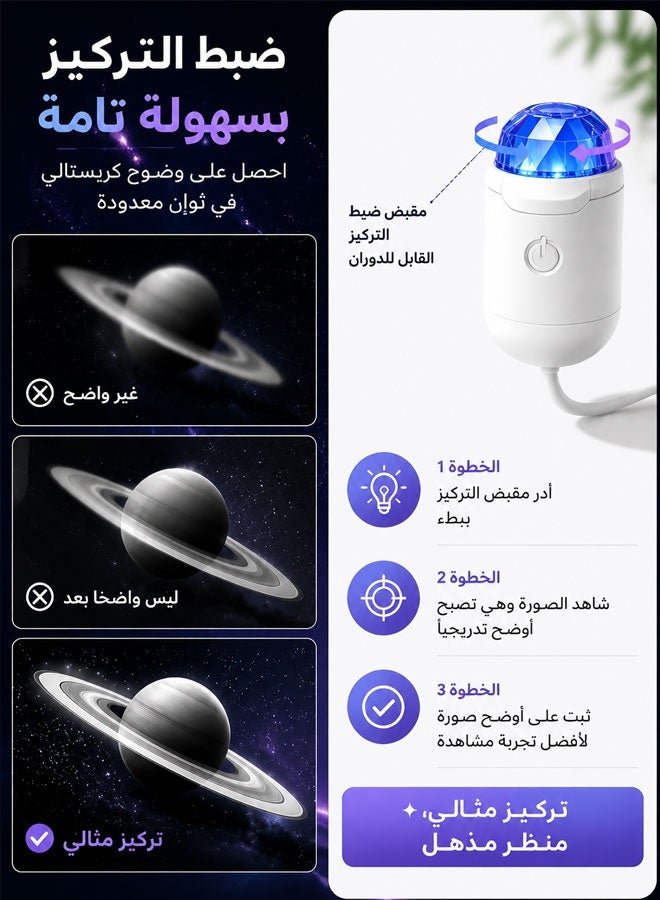 جهاز عرض ليلي ثلاثي الأبعاد 2 في 1 بتصميم مجرة ​​مع 24 فيلم عرض | كريستال أزرق، سطوع قابل للتعديل، دوران 360 درجة، سهل الاستخدام، يعمل بمنفذ USB، مصباح جداري صغير محمول بتقنية LED، مناسب للبالغين والأطفال - Image 3
